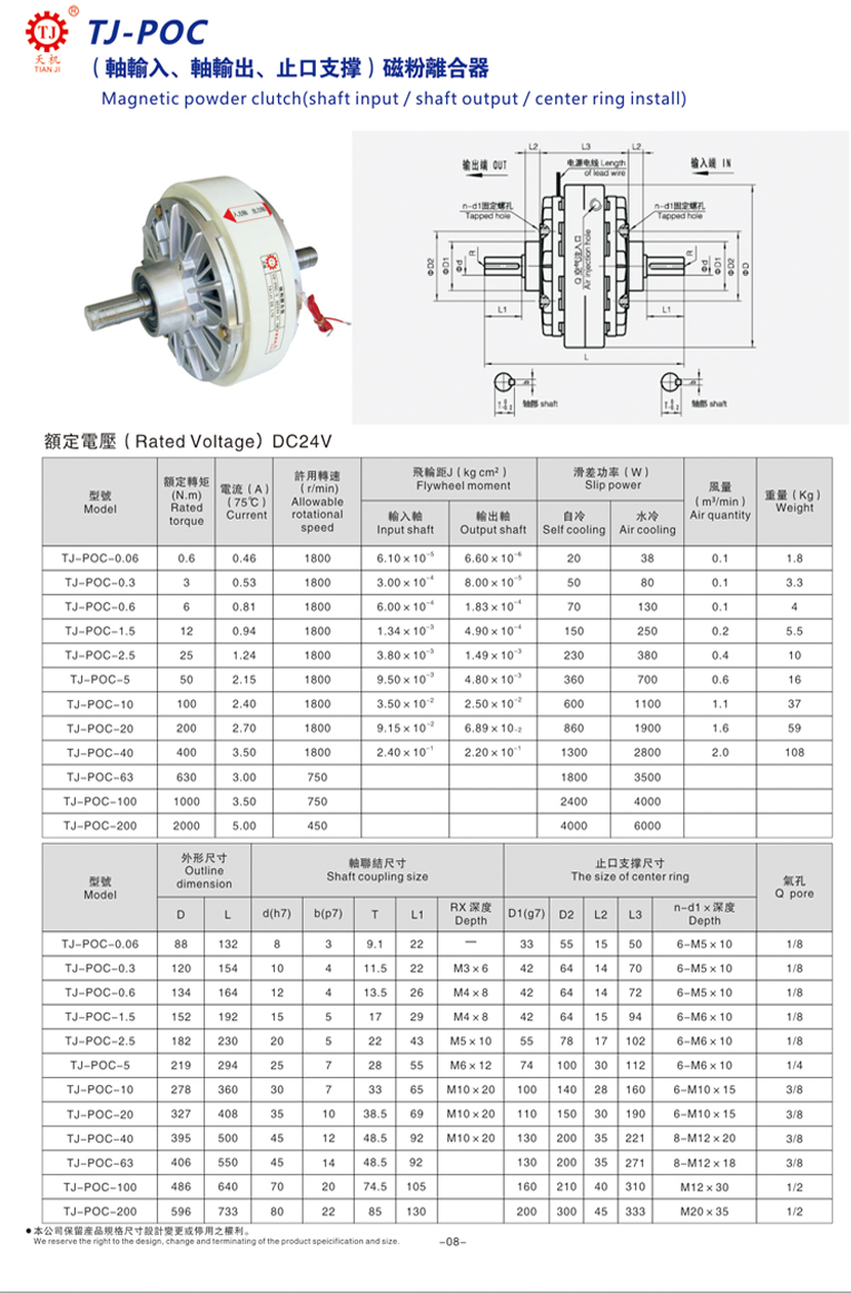 双轴磁粉离合器尺寸参数